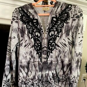 Grey and black zip up hoodie